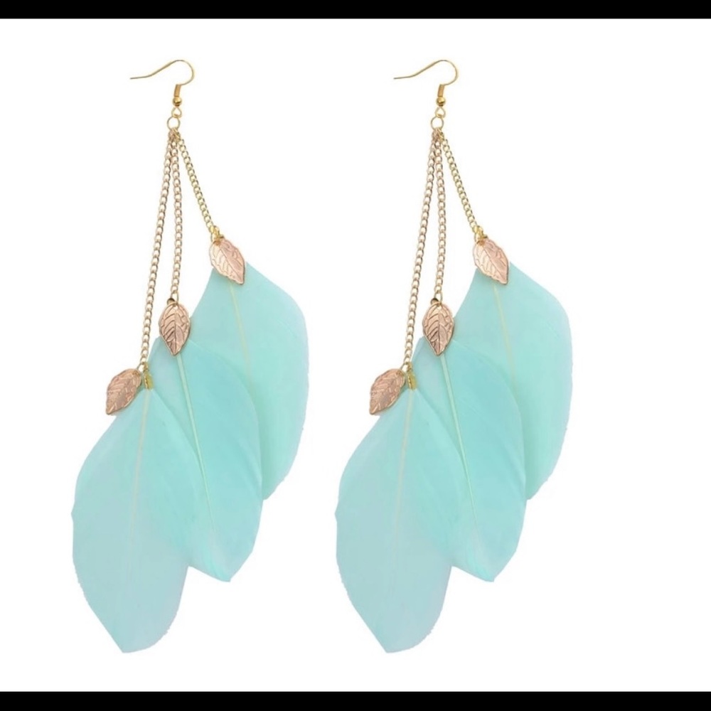 Mint feather earrings